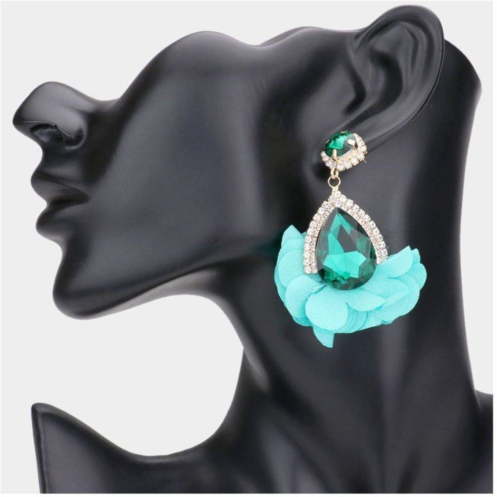 Emerald Green Teardrop Stone Accented Dangle Drop Wedding Prom Pagent Earrings